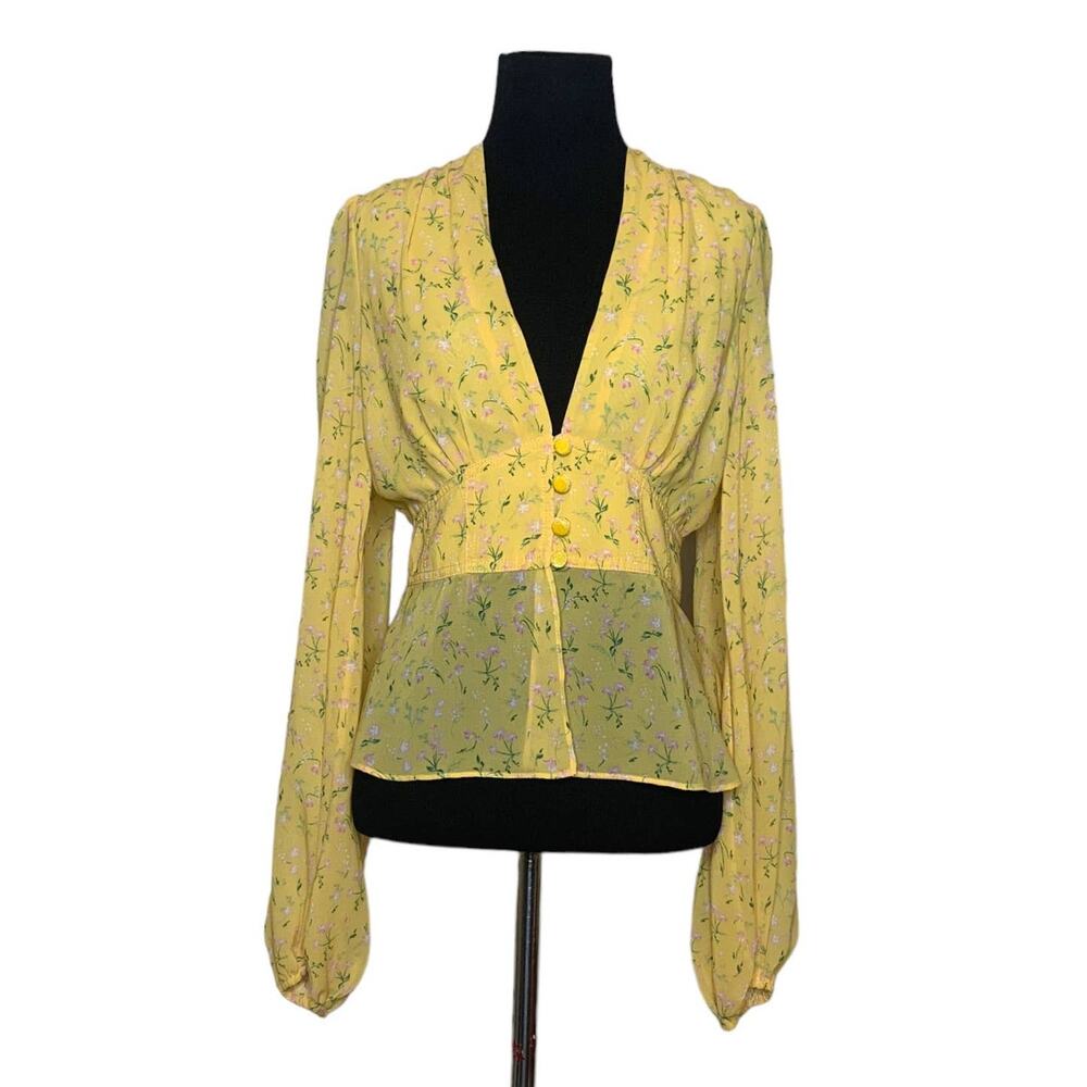 Divine Heritage Yellow floral peasant blouse size Small